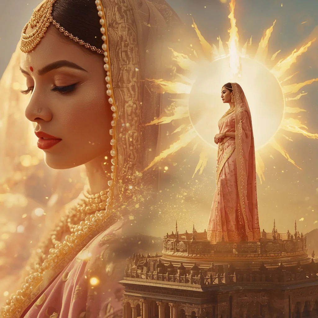 Festive Pastel Saree Golden Solar Crown Citadel Collage | Gemini Ai Photo Prompt Copy Paste