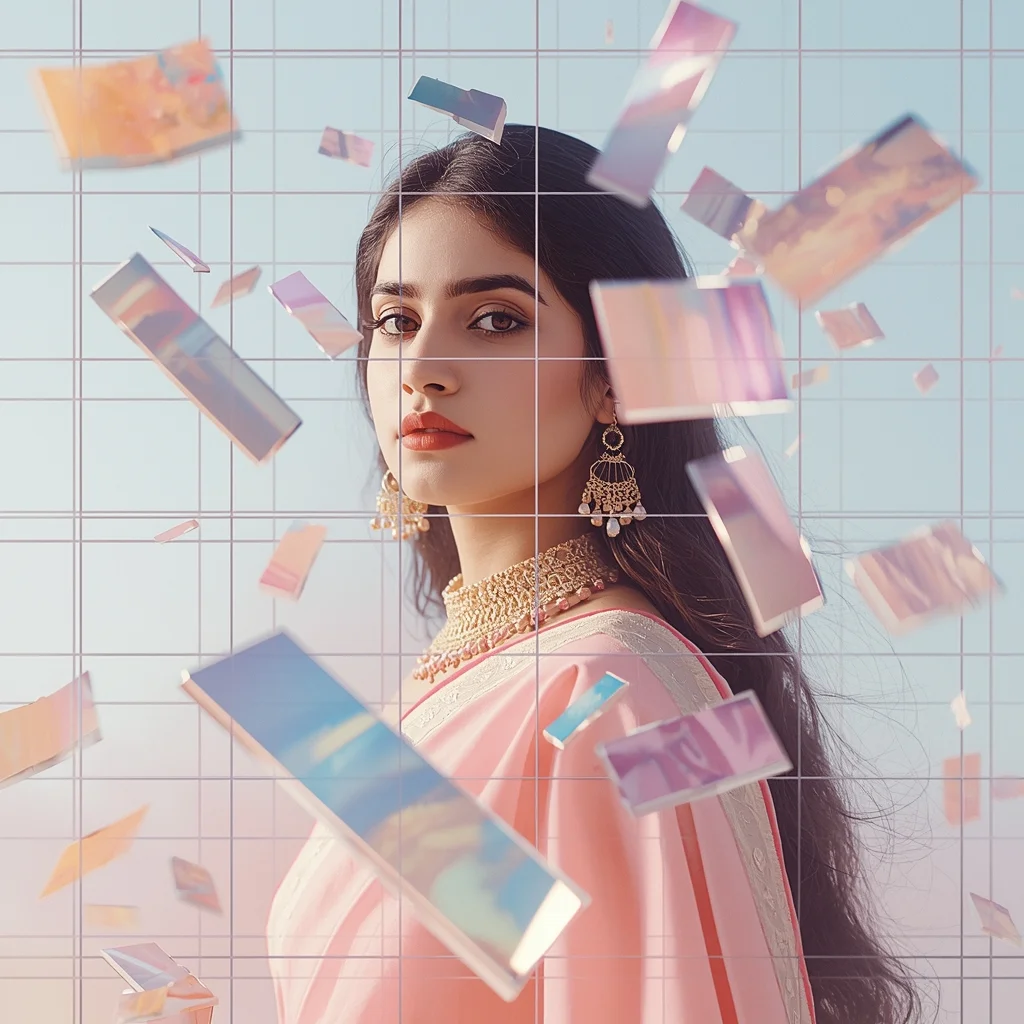Festive Pastel Saree Grid Breakdown Collage | Indian Girl Digital Space Aesthetic Cinematic Viral Prompt | Prompt For Gemini Saree