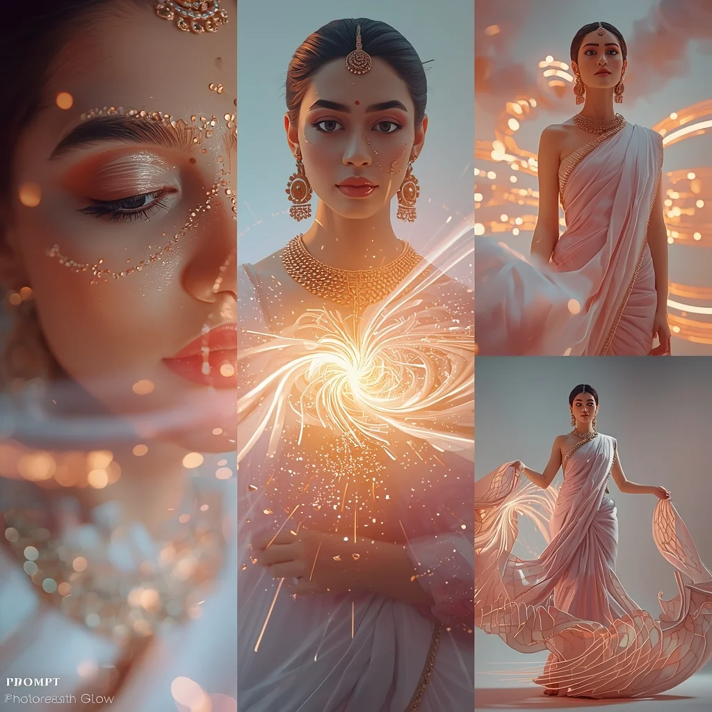 Festive Pastel Saree Hypnotic Ripple Vortex Energy Core Collage | Mesmerizing Glow Prompt | Indian Bride Saree Ai Prompt