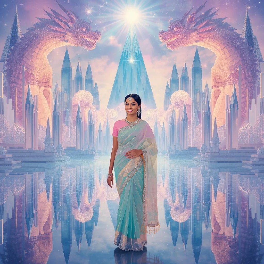 Festive Pastel Saree Infinite Aurora Crystal Dominion Collage Luxury | Girls Trending Prompt Gemini Instagram