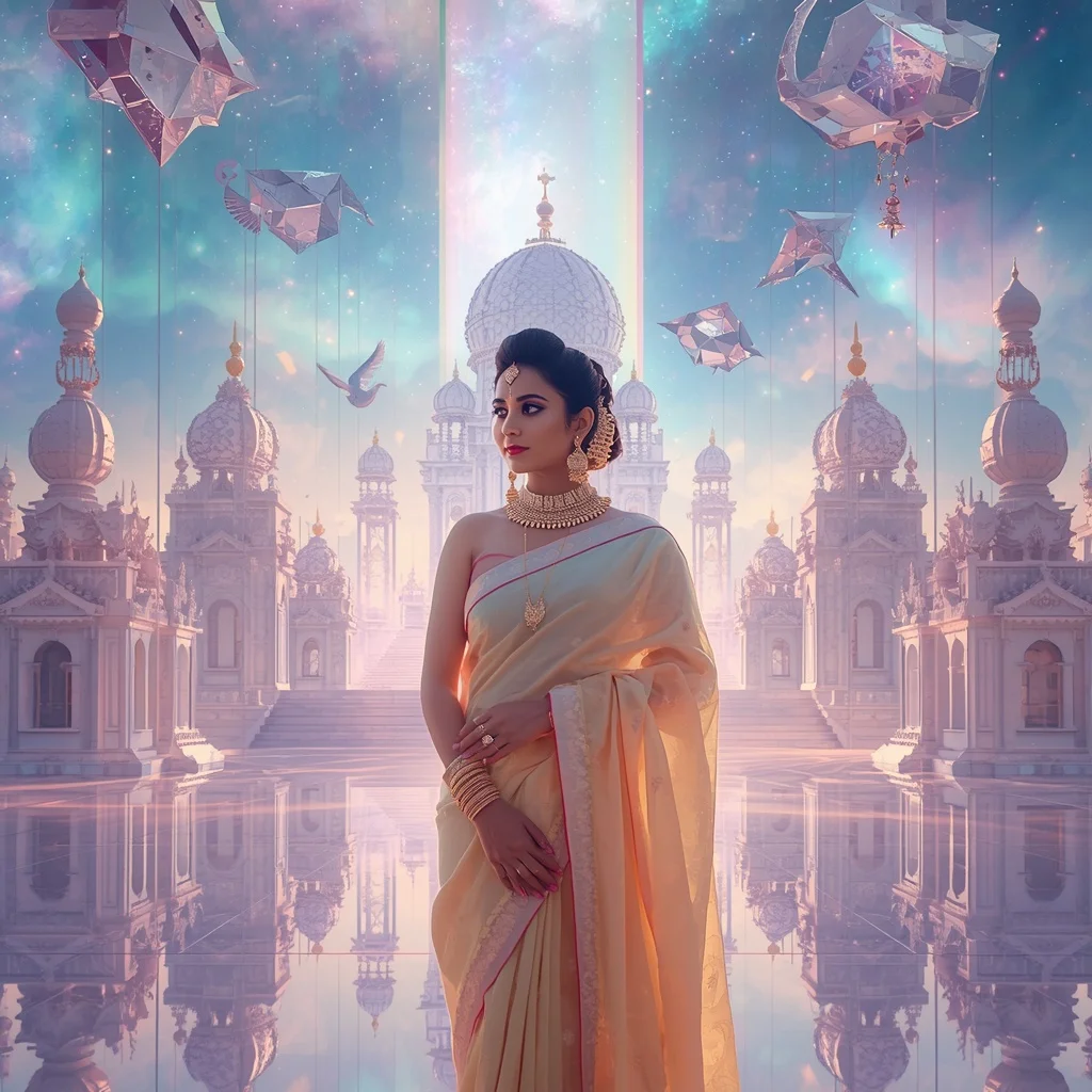 Festive Pastel Saree Infinite Celestial Crystal Sovereign Empire Collage Premium | Gemini Ai Prompt Copy Paste