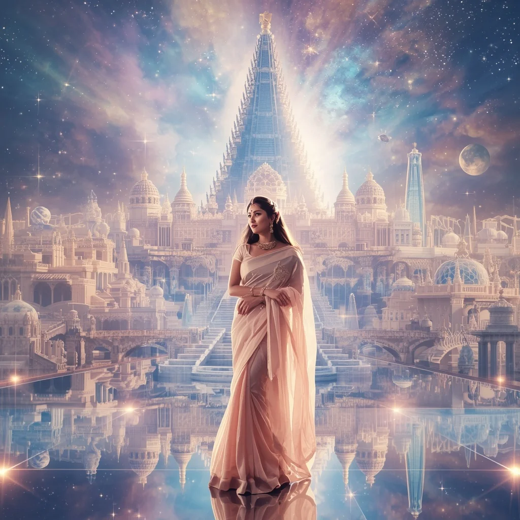 Festive Pastel Saree Infinite Celestial Crystal Star Empire Collage Premium | Hd Image Prompt