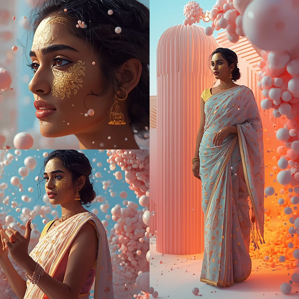 Festive Pastel Saree Infinite Creative Emergence Collage | Spontaneous Creation Luxury Prompt | Saree Trending Ai Prompt