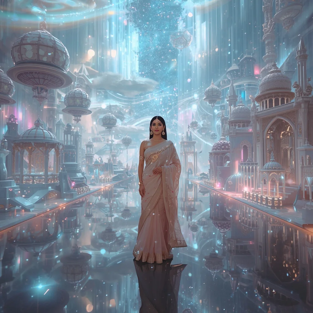 Festive Pastel Saree Infinite Crystal Aurora Celestial Empire Premium | Saree Ai Prompt