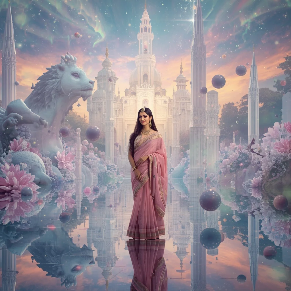 Festive Pastel Saree Infinite Crystal Aurora Eternal Kingdom Collage Premium | Secret Ai Prompt