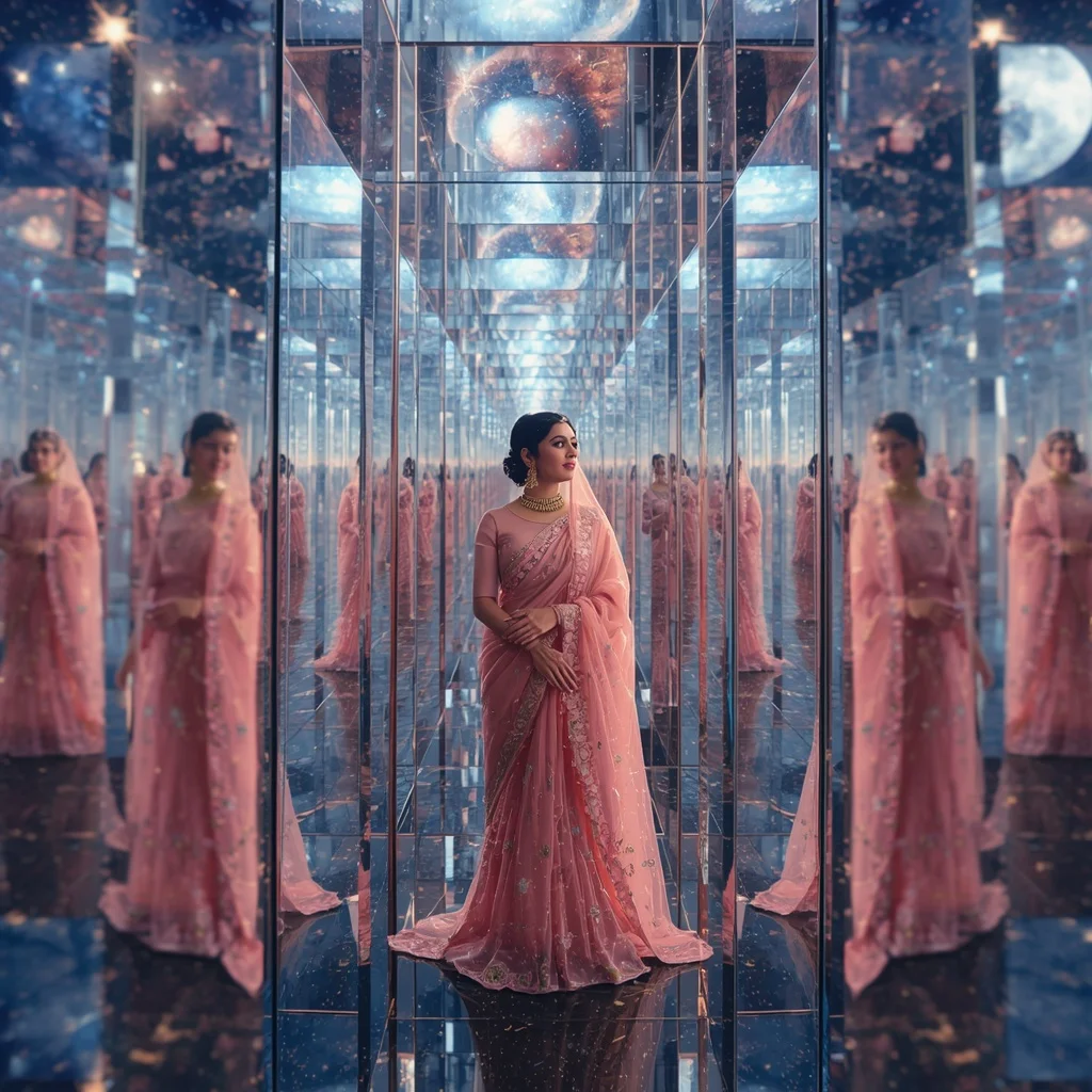 Festive Pastel Saree Infinite Crystal Celestial Dynasty Collage Premium Cinematic | Trending Prompts For Instagram For Girl