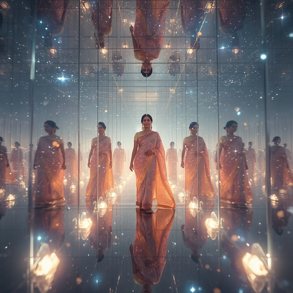 Festive Pastel Saree Infinite Crystal Star Temple Collage Luxury Cinematic | Prompt For Girl Photo Editing