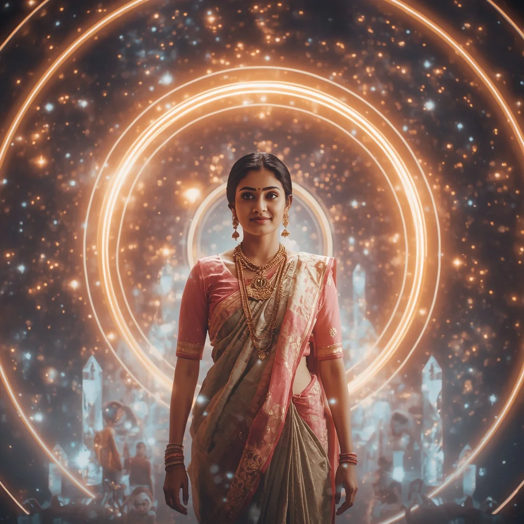 Festive Pastel Saree Infinite Light Orbit Crystal Empire Collage Premium Cinematic | New Instagram Trend Prompt For Girl And Boy