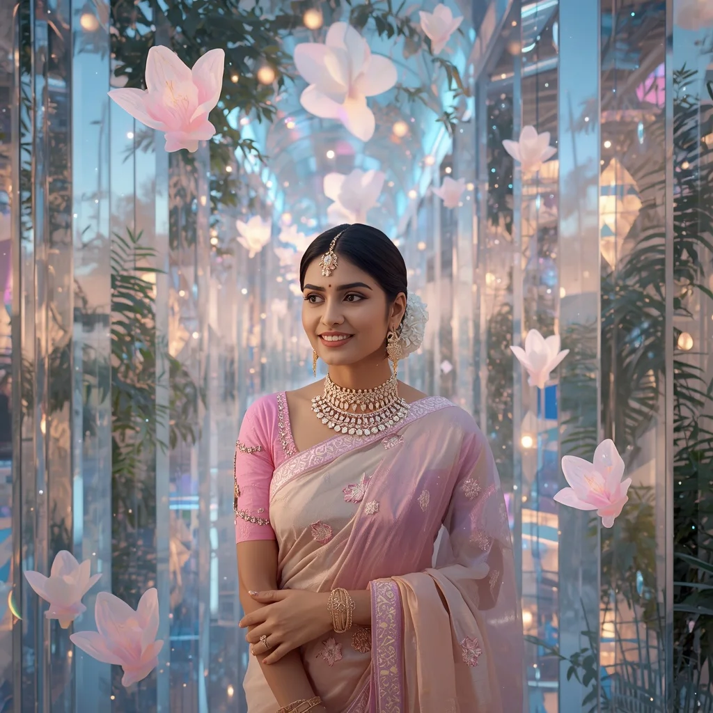 Festive Pastel Saree Infinite Prism Celestial Conservatory Collage Premium Cinematic | Prompt Seen Gemini Girl Instagram