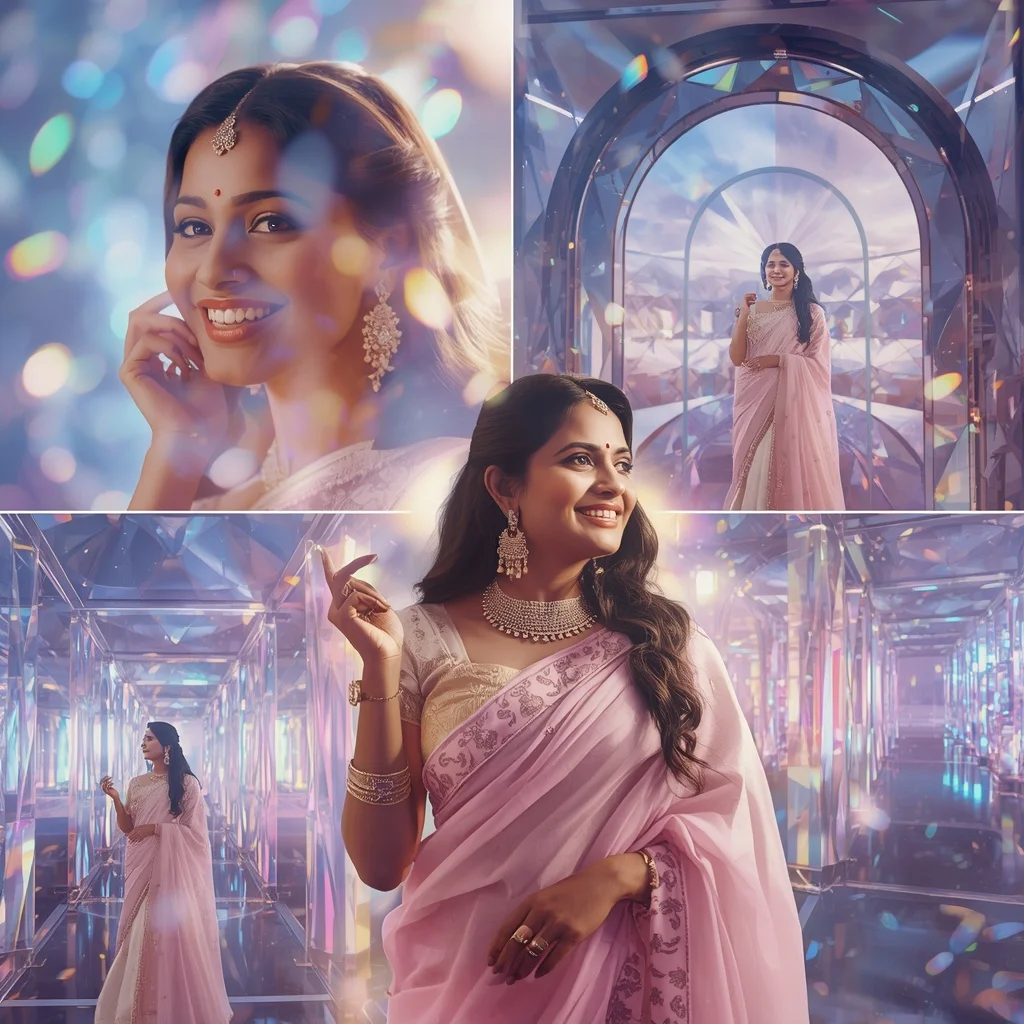 Festive Pastel Saree Infinite Prism Celestial Observatory Collage Premium Cinematic | Prompt For Gemini AI Girl Style Trending Indian