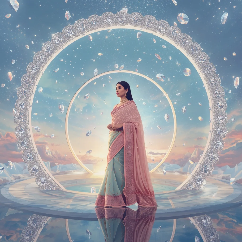 Festive Pastel Saree Infinity Diamond Aurora Dome Collage Premium Fashion | Gemini Ai Photo Prompt