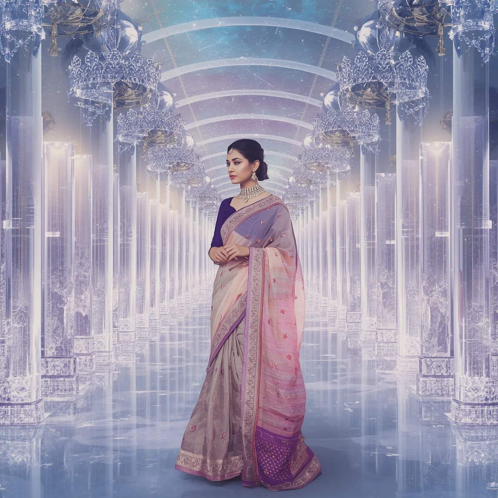 Festive Pastel Saree Infinity Diamond Celestial Crown Corridor Collage Premium Fashion | Viral Ai Image Prompt