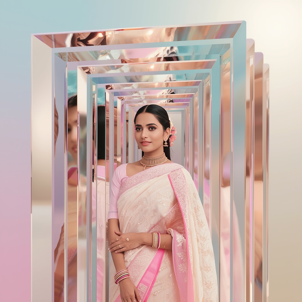 Festive Pastel Saree Infinity Glass Layers Collage | Indian Girl Transparent Depth Aesthetic Cinematic Viral Prompt | Ai Gemini Saree Prompt