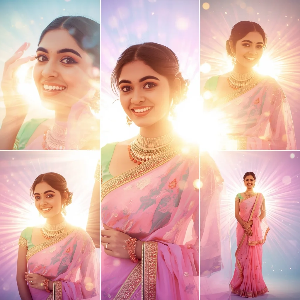 Festive Pastel Saree Light Bloom Explosion Collage | Indian Girl Radiant Burst Aesthetic Cinematic Viral Prompt | Saree Girl Dp Ai Prompt Ultra Hd
