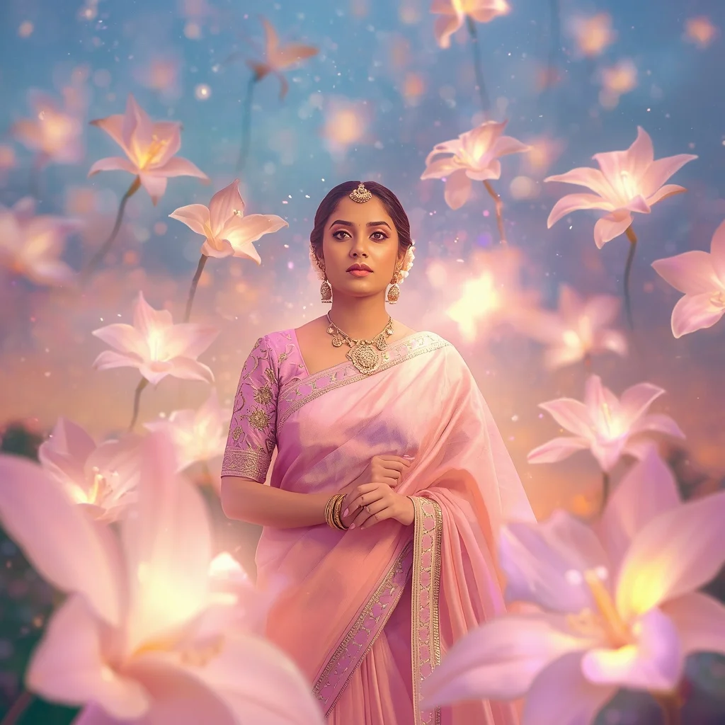 Festive Pastel Saree Light Gardenia Constellation Collage Cinematic | Prompt Engineering