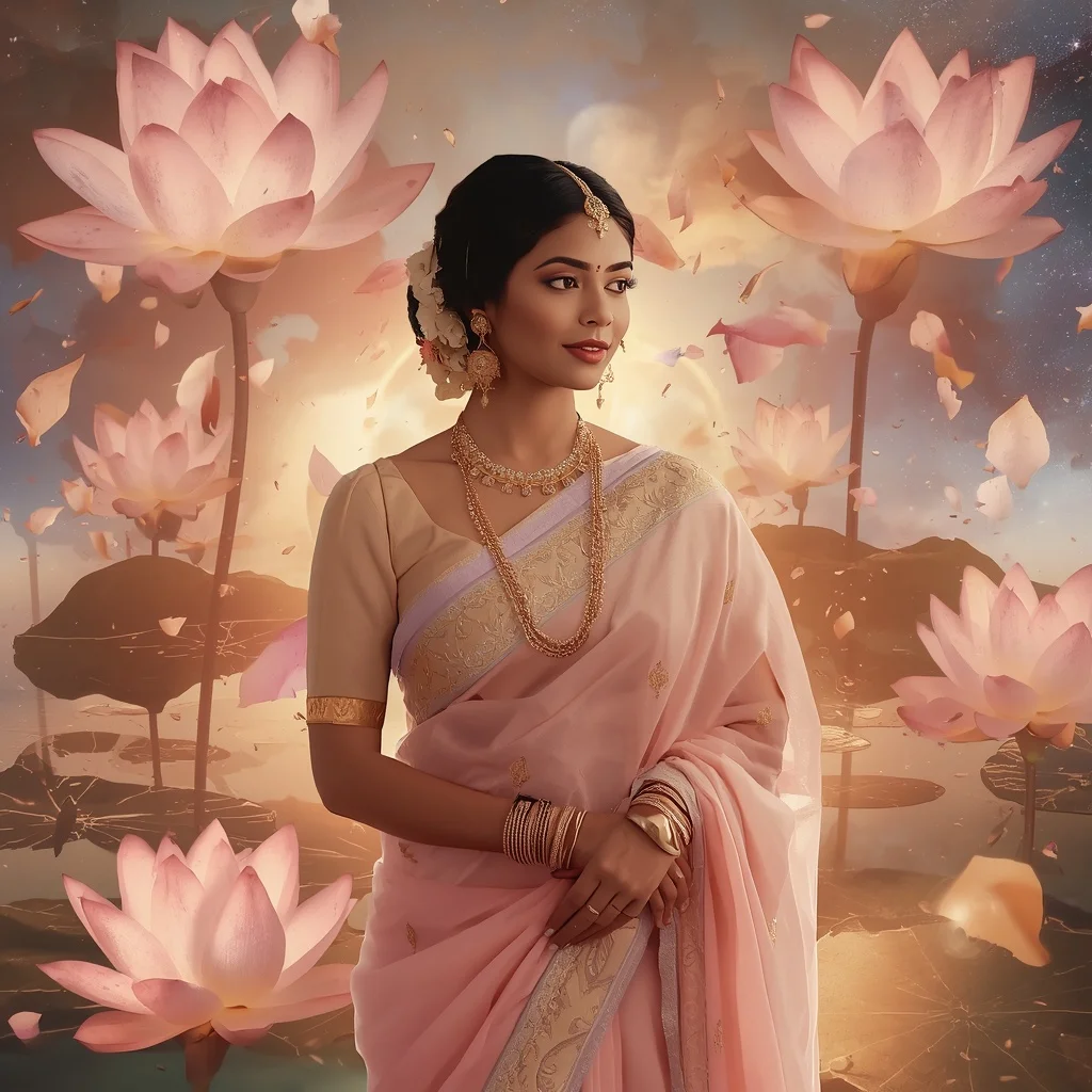Festive Pastel Saree Light Lotus Nebula Dynasty Collage Cinematic | Girl Prompt