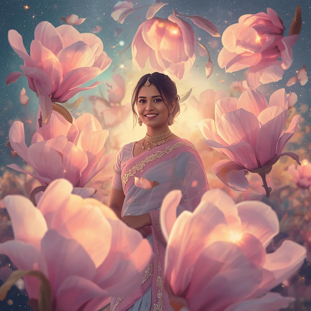 Festive Pastel Saree Light Magnolia Galaxy Realm Collage Cinematic | Viral Ai Image Prompt