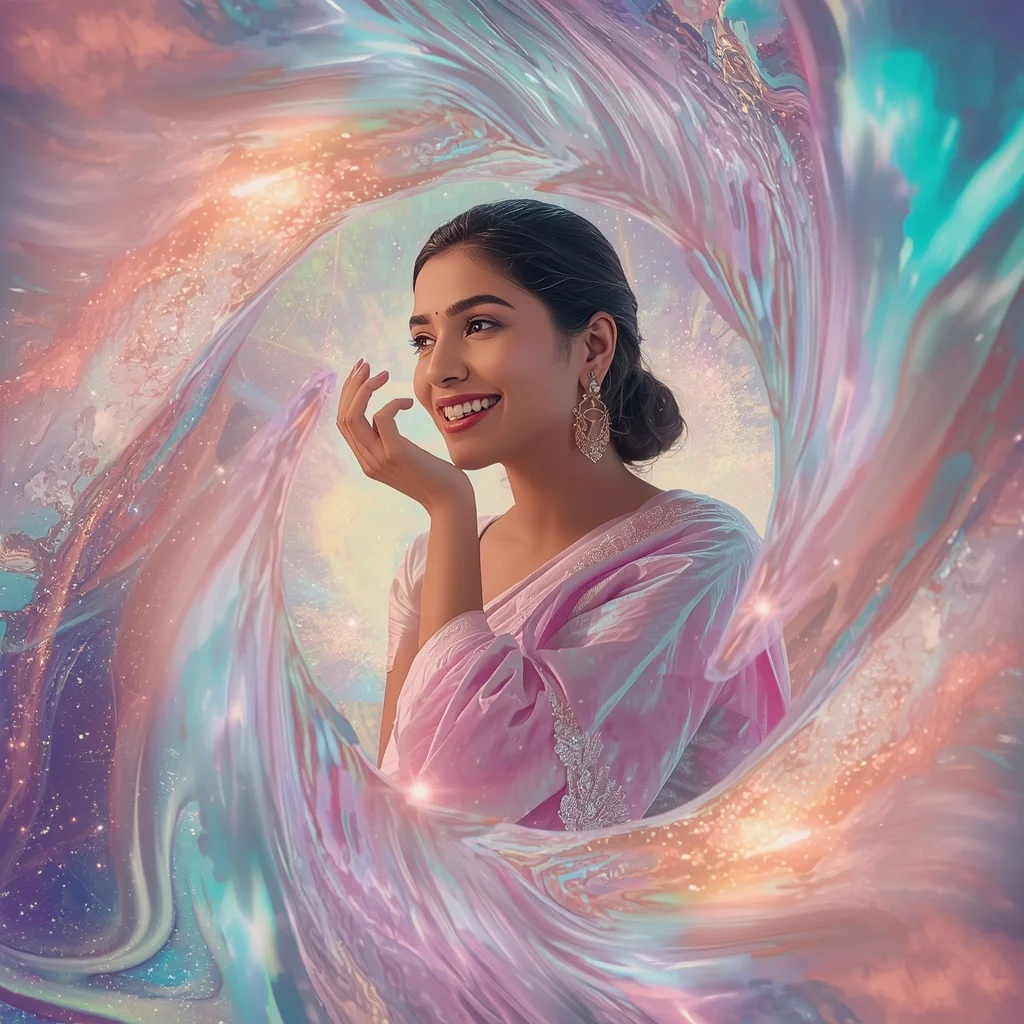 Festive Pastel Saree Liquid Opal Aurora Universe Collage Luxury Cinematic | Trending Ai Prompt