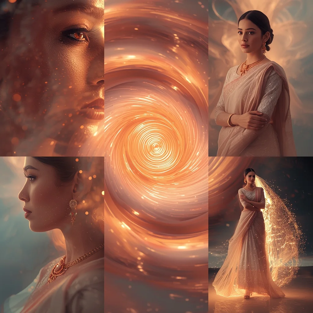 Festive Pastel Saree Mesmerizing Ripple Vortex Energy Core Collage | Mesmerizing Glow Prompt | Saree Prompt For Chatgpt Ai