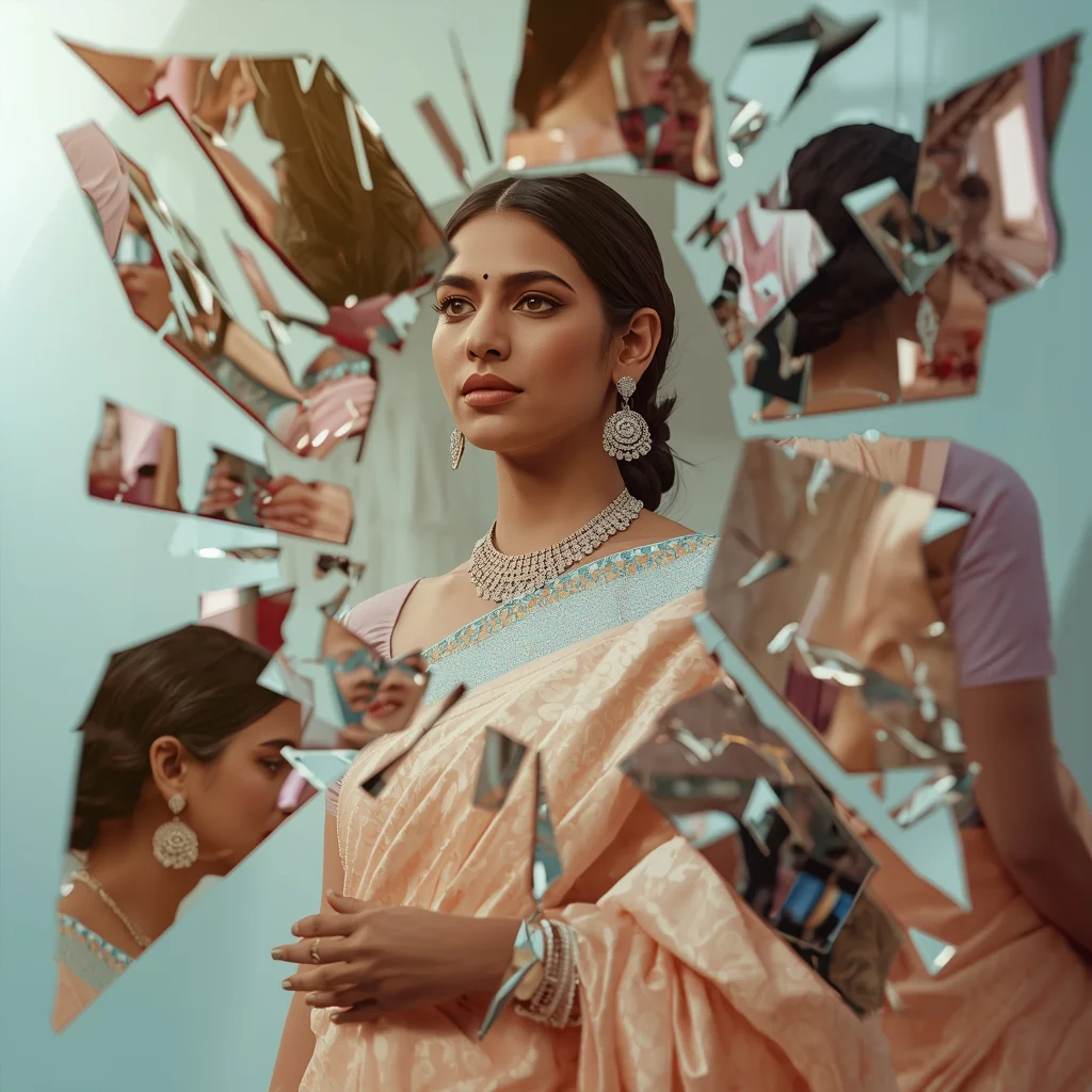Festive Pastel Saree Mirror Fragment Orbit | Indian Girl Broken Reflection Cinematic Viral Prompt | Chatgpt Photo Editing Prompts New