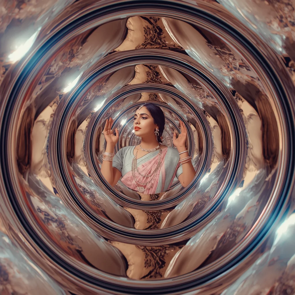 Festive Pastel Saree Mirror Orbit Sphere Prompt with Reflection Layers and Cinematic Depth Illusion | Saree Prompt For Chatgpt For Girl