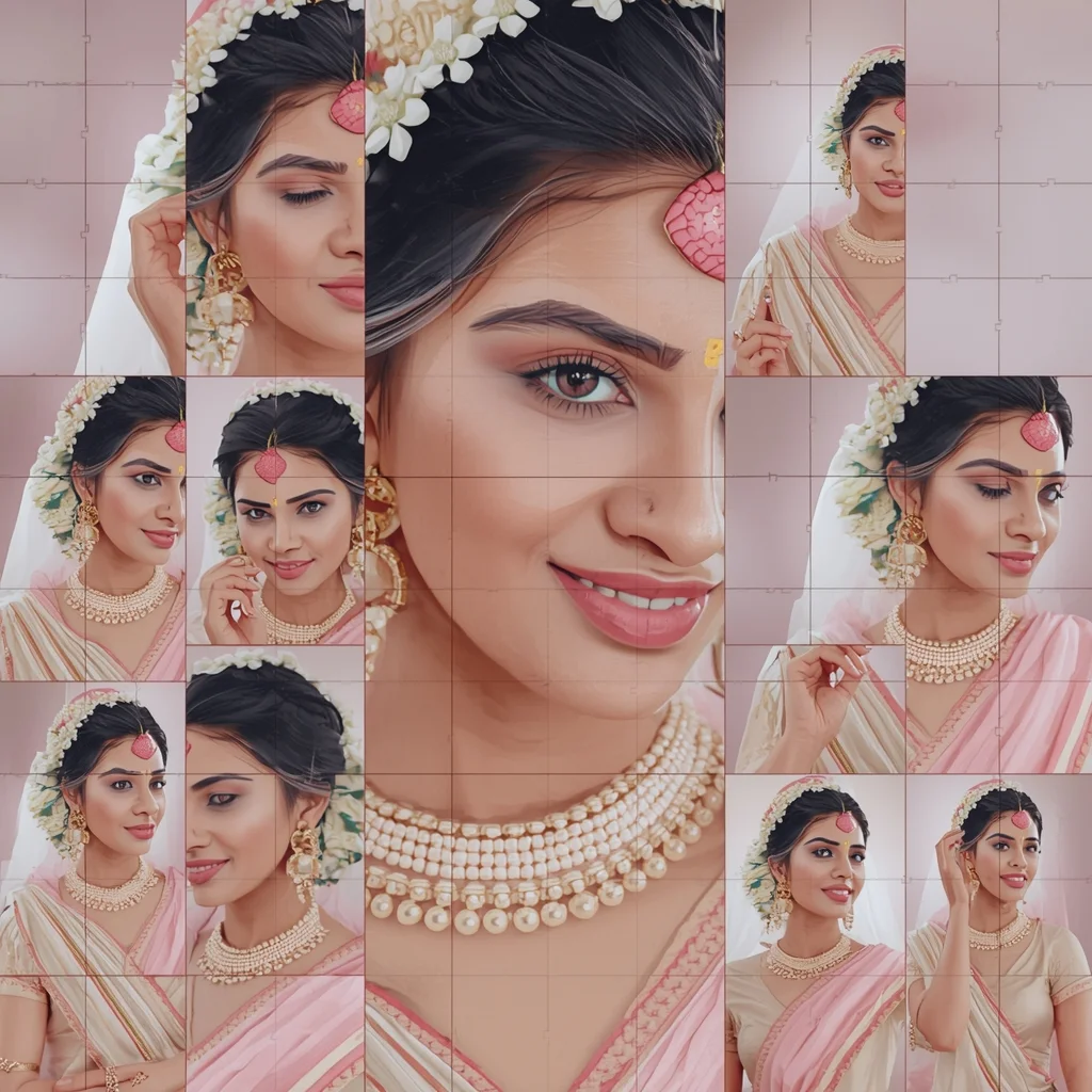 Festive Pastel Saree Mosaic Tile Collage | Indian Girl Artistic Pattern Aesthetic Soft Cinematic Viral Prompt | Modern Saree Ai Prompt