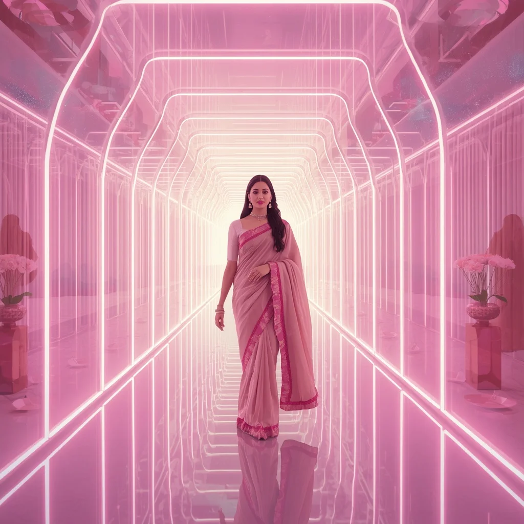 Festive Pastel Saree Neon Aurora Celestial Corridor Collage Modern | Trending Prompt In Instagram Ai Photo Girls