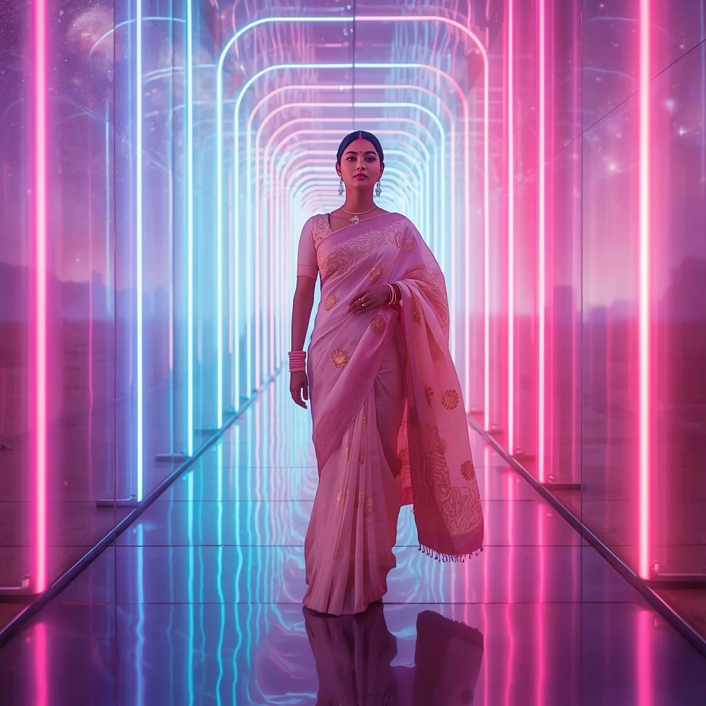 Festive Pastel Saree Neon Aurora Galaxy Passage Collage Modern | Ai Gemini Photo Prompt