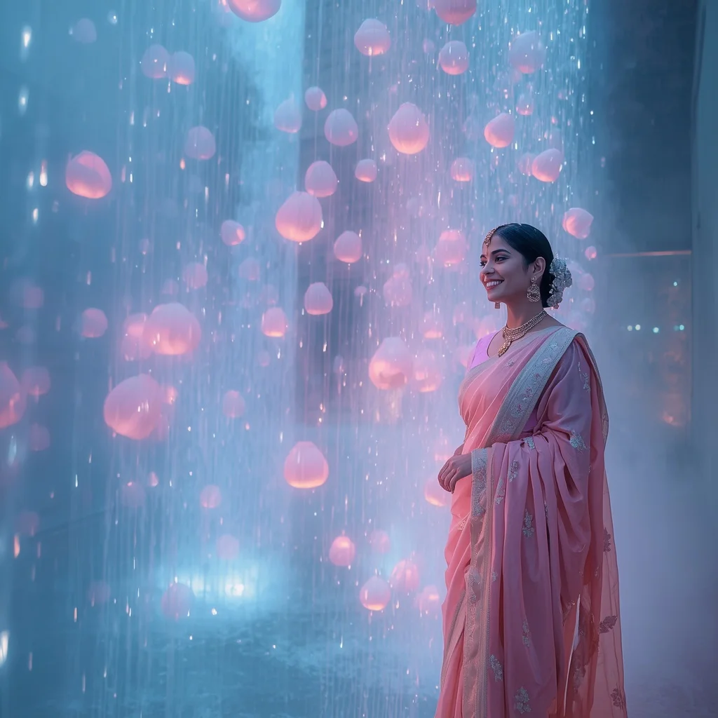 Festive Pastel Saree Neon Celestial Tulip Falls Collage Modern Cinematic | Instagram Profile Pic Ai Prompt