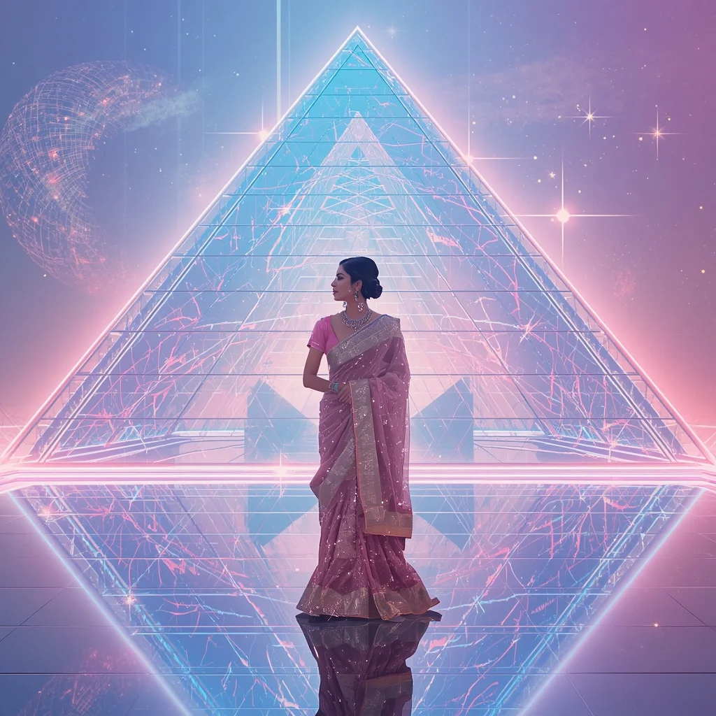 Festive Pastel Saree Neon Constellation Infinity Pyramid Collage Modern | ChatGPT Ai Prompt