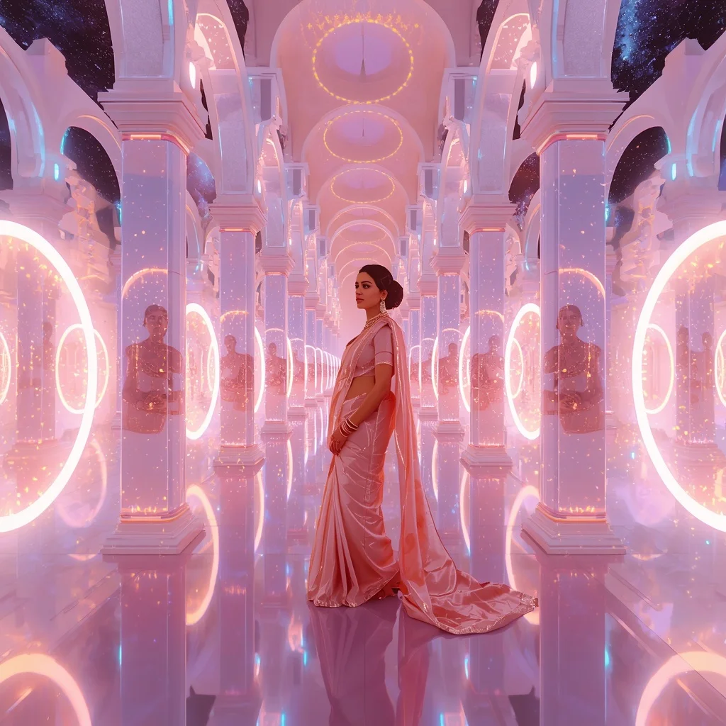 Festive Pastel Saree Neon Infinity Constellation Palace Collage Modern | Instagram Influencer Ai Prompt