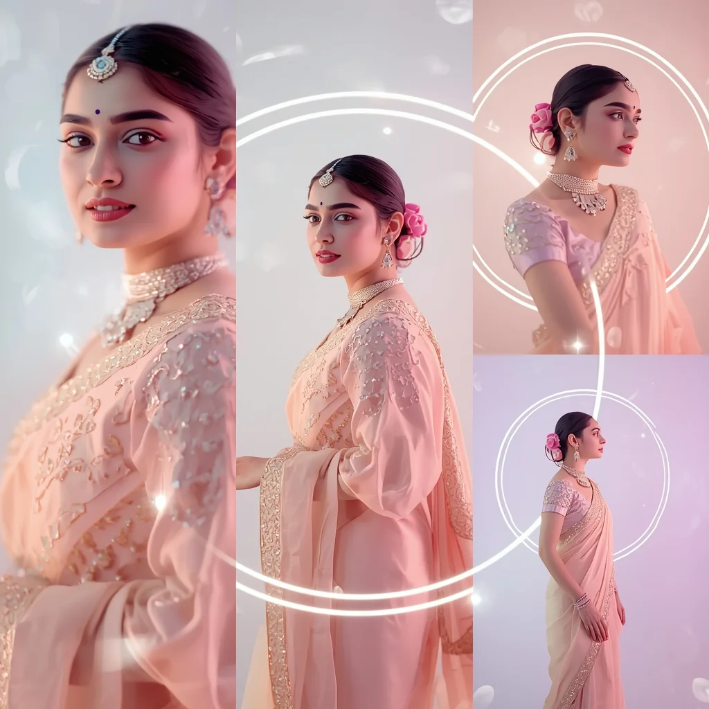 Festive Pastel Saree Orbital Ring Motion Collage | Indian Girl Planetary Flow Aesthetic Cinematic Viral Prompt | Saree Photoshoot Ai Prompt