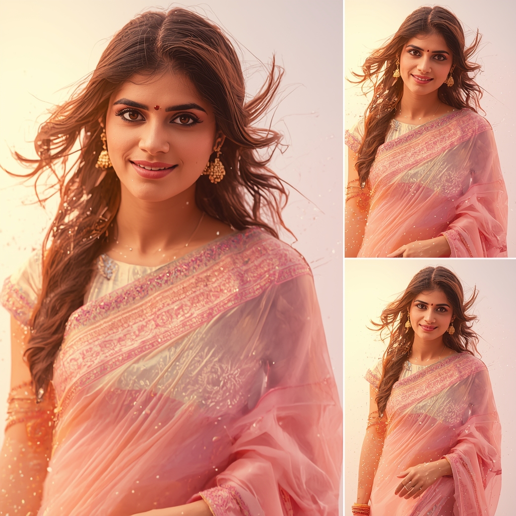 Festive Pastel Saree Particle Trail Collage | Indian Girl Light Motion Aesthetic Soft Cinematic Viral Prompt | Image To Prompt