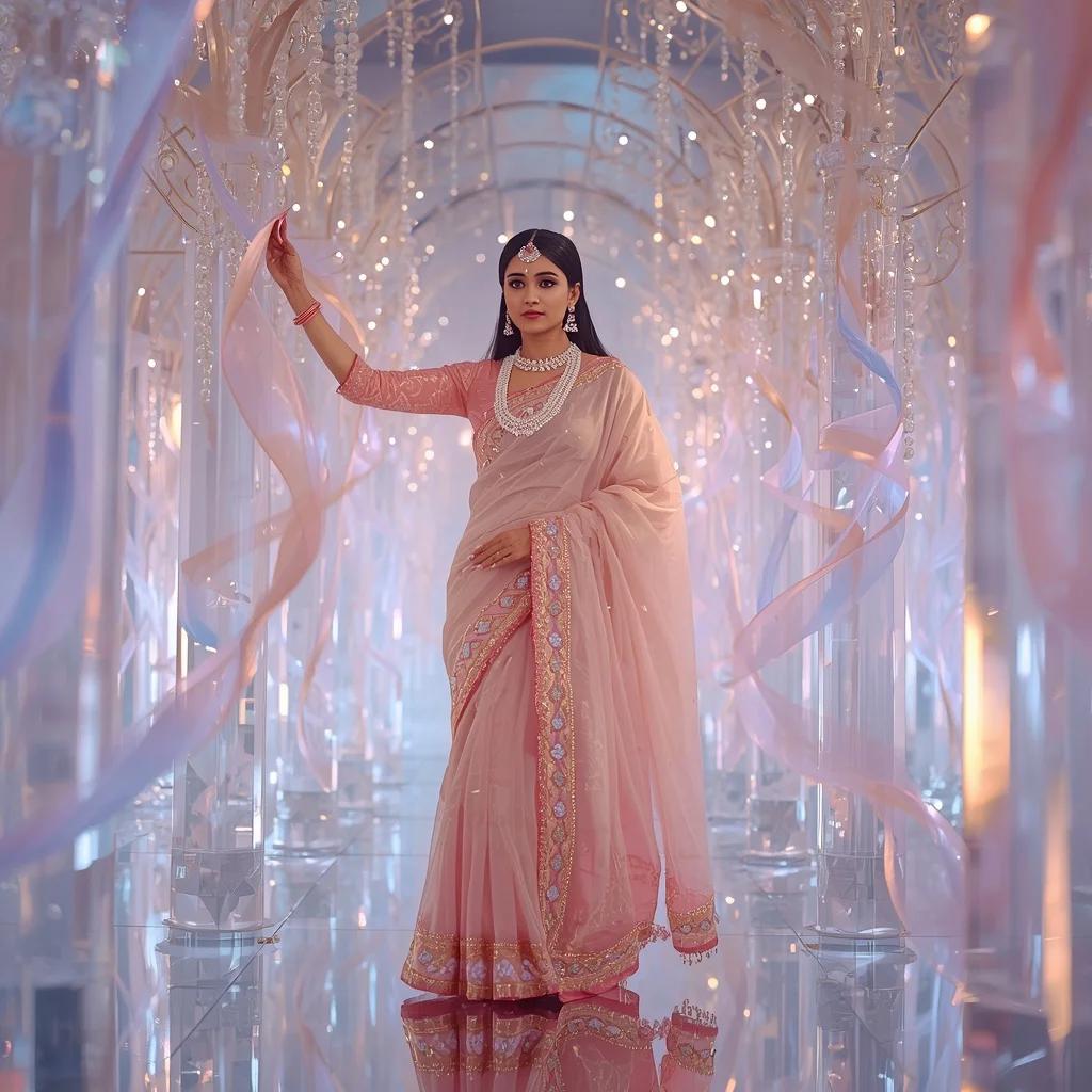 Festive Pastel Saree Pearl Aurora Crystal Museum Collage Premium Cinematic | Chatgpt Prompt