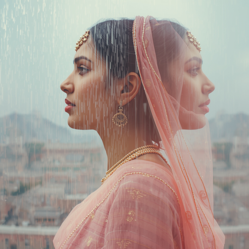 Festive Pastel Saree Poetic Double Exposure Dream Loop Collage | Artistic Reflection Prompt | Ai Gemini Saree Prompt