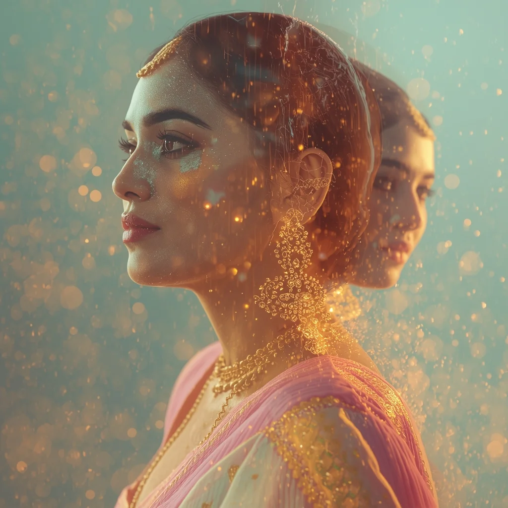 Festive Pastel Saree Poetic Double Exposure Dream Loop Collage | Artistic Reflection Prompt | Saree Prompt For Girls