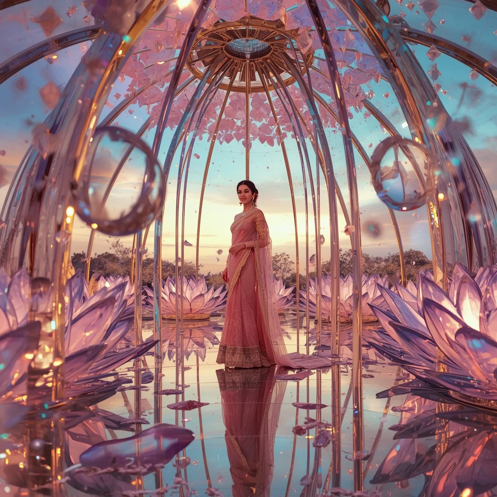 Festive Pastel Saree Prism Celestial Lotus Dome Collage Luxury Cinematic | Instagram Prompt For Traditional Look For Girl