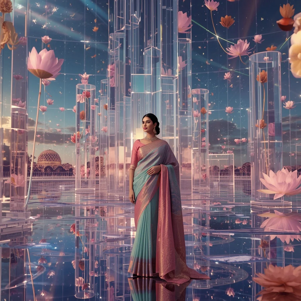 Festive Pastel Saree Prism Celestial Lotus Observatory Dominion Collage Luxury Cinematic | Makeup Ai Prompt