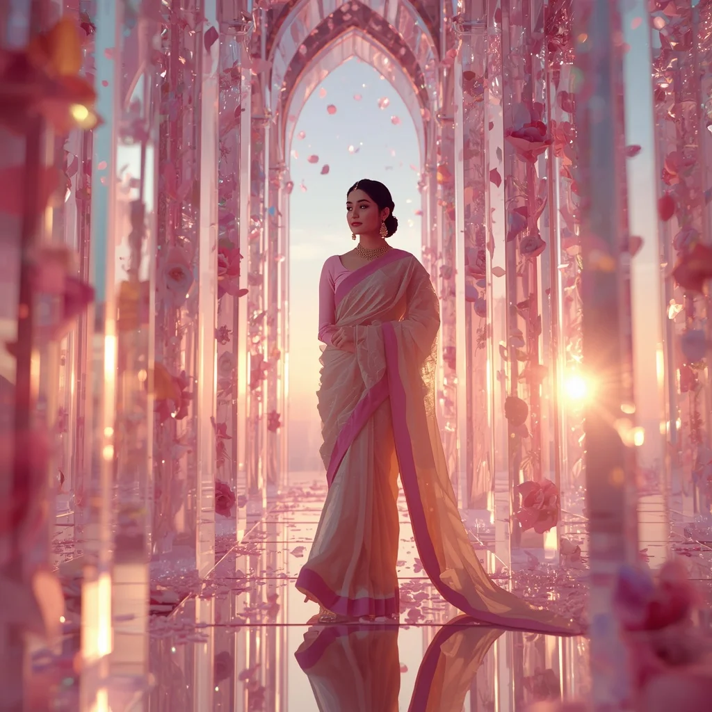 Festive Pastel Saree Prism Celestial Rose Cathedral Collage Luxury Cinematic | 4k Ai Prompt