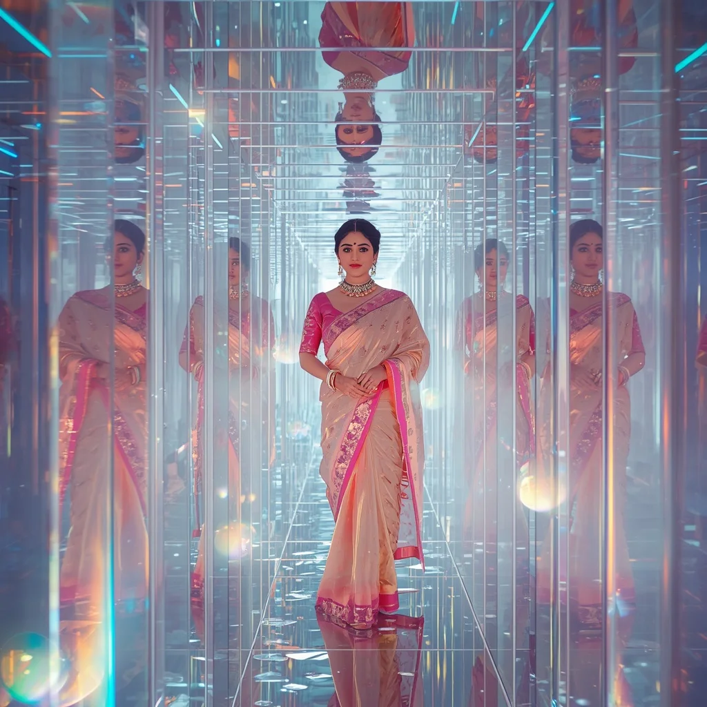 Festive Pastel Saree Prism Crystal Aurora Labyrinth Collage Premium | Ai Prompt For Instagram