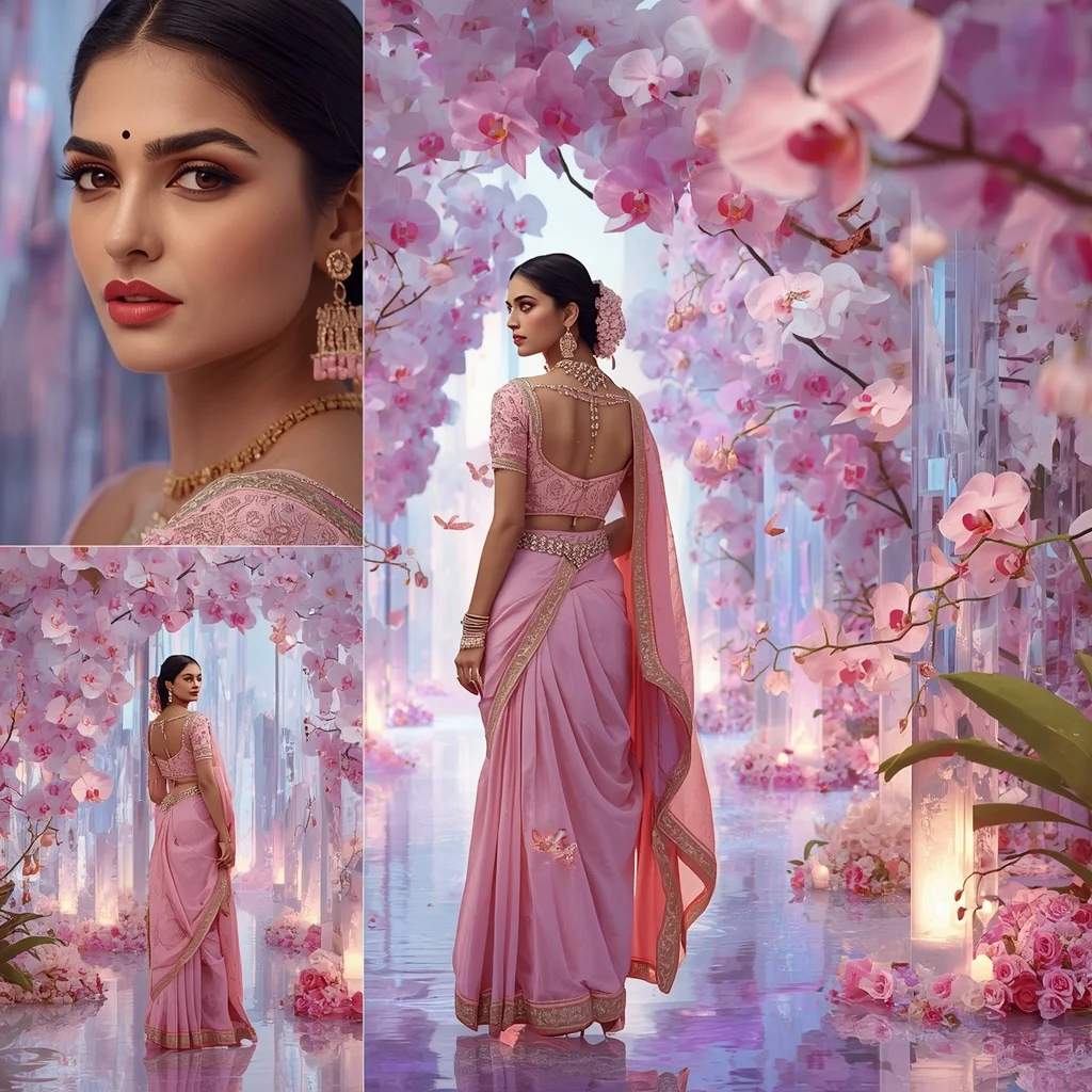 Festive Pastel Saree Prism Crystal Eternal Orchid Citadel Collage Premium Editorial | Prompt Gemini Ai