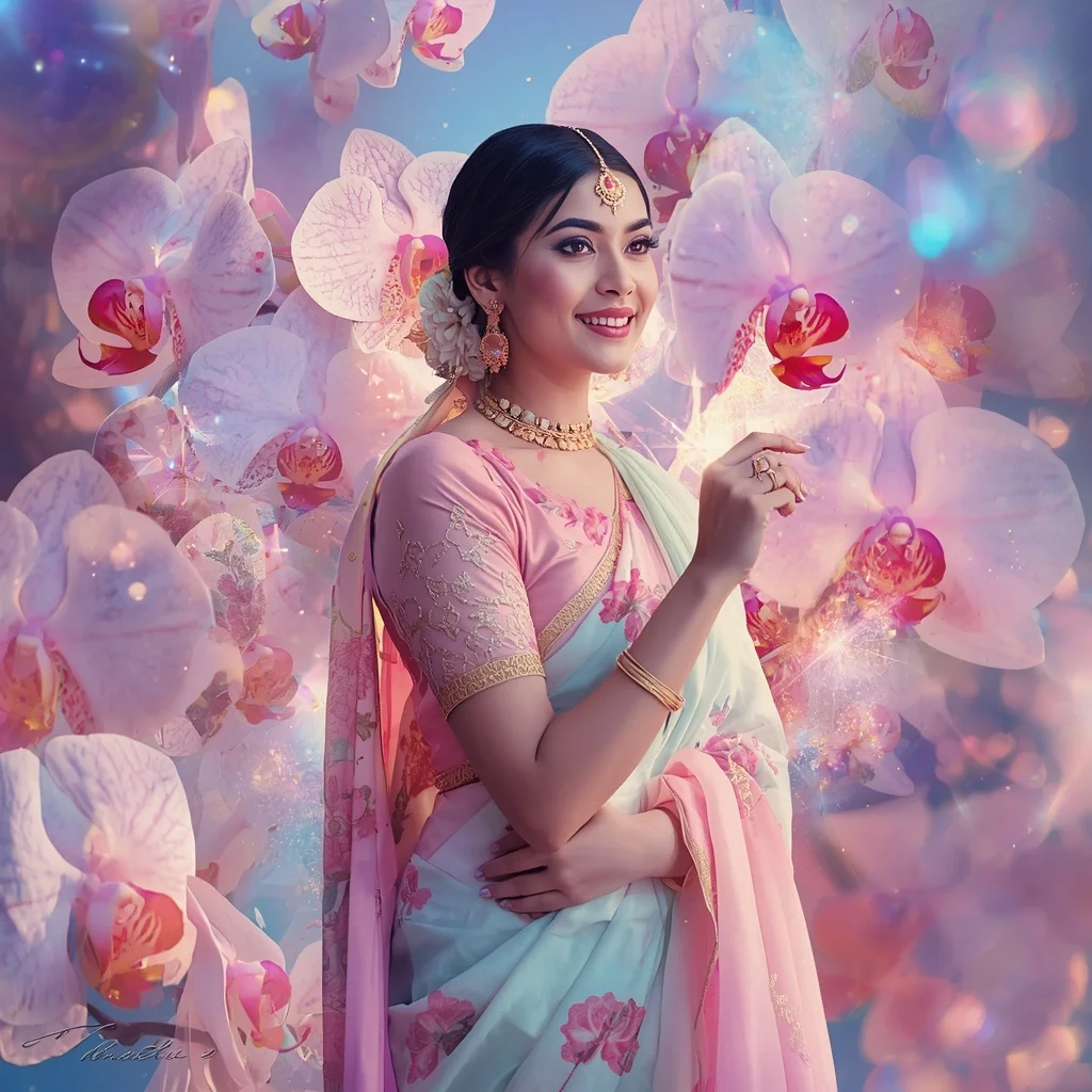 Festive Pastel Saree Prism Orchid Galaxy Bloom Collage Premium Cinematic | Gemini Ai Photo Prompt Copy Paste