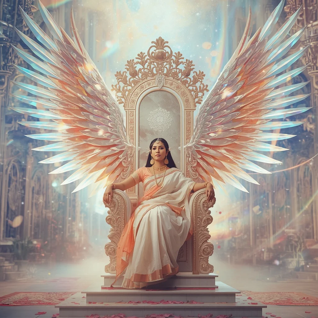 Festive Pastel Saree Prism Phoenix Crystal Throne Collage Premium | Image Prompt