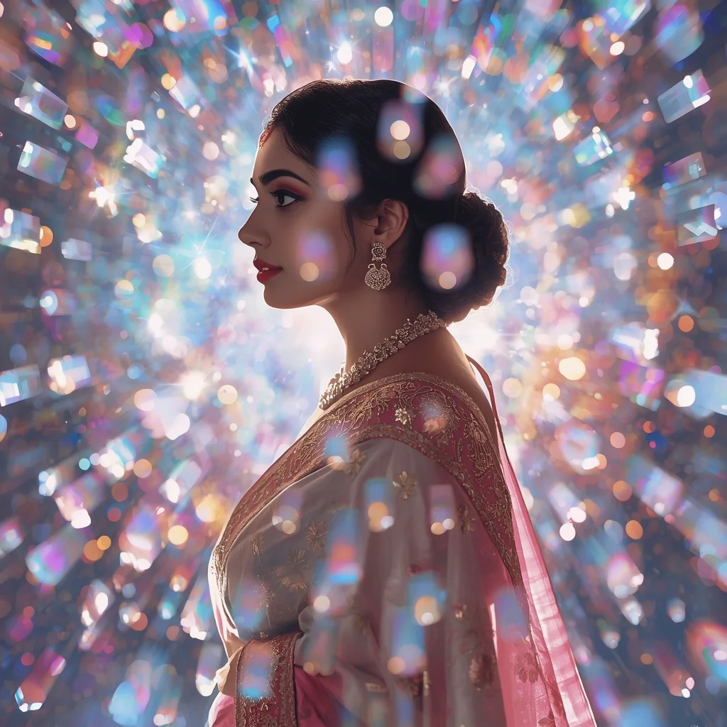 Festive Pastel Saree Prism Reflection Aurora Cosmos Collage Luxury Cinematic | Ai Prompt Generator Free