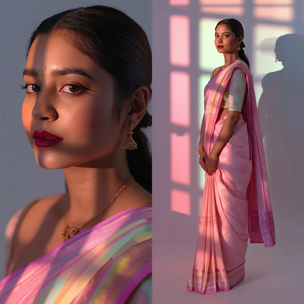 Festive Pastel Saree Prism Shadow Collage | Indian Girl Light Split Aesthetic Cinematic Viral Prompt | Saree Prompt For Gemini Ai