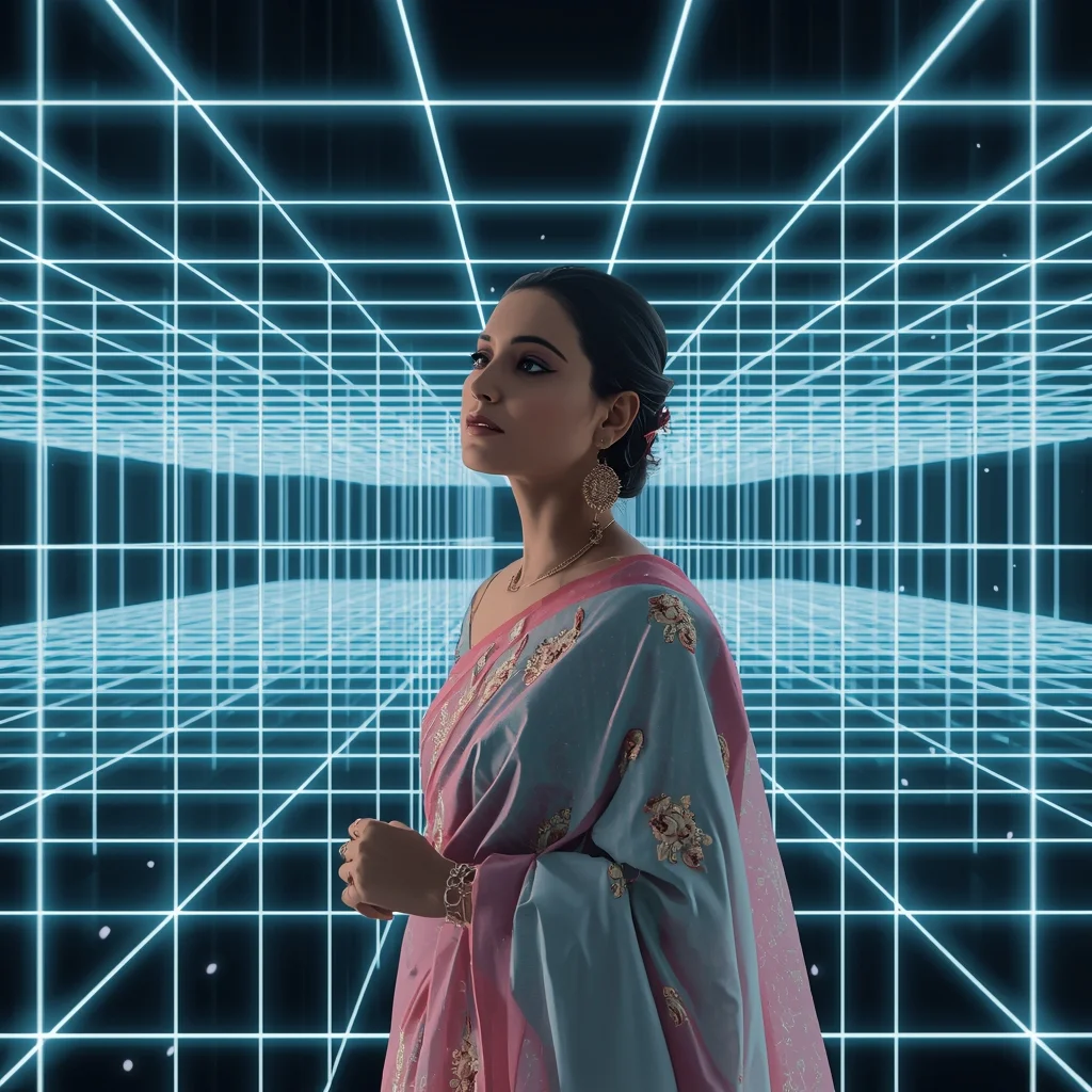 Festive Pastel Saree Quantum Light Grid Prompt with Infinite Perspective Layers and Cinematic Depth | Prompt Trending Girl