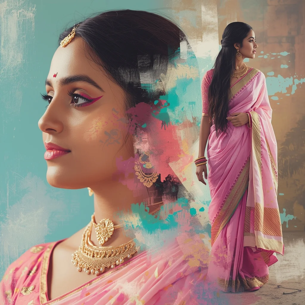 Festive Pastel Saree Reality Becomes Abstract Then Real Collage | Oscillation Luxury Prompt | Saree Prompt