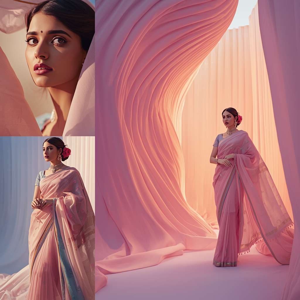 Festive Pastel Saree Reality Fold Collage | Indian Girl Space Fabric Aesthetic Cinematic Viral Prompt | Gemini Ai Prompt Saree Copy Paste