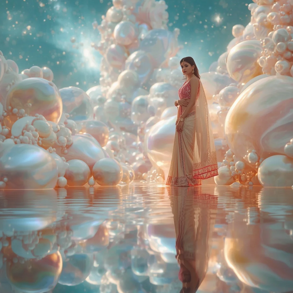 Festive Pastel Saree Reflective Pearl Aurora Bay Collage Luxury | Girls Trending Prompt Gemini Instagram