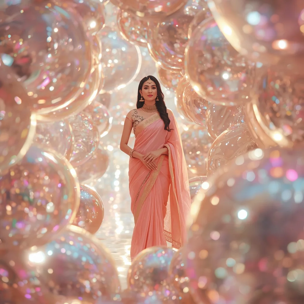 Festive Pastel Saree Reflective Pearl Aurora Universe Collage Luxury | South Indian Prompt For Girl ChatGPT